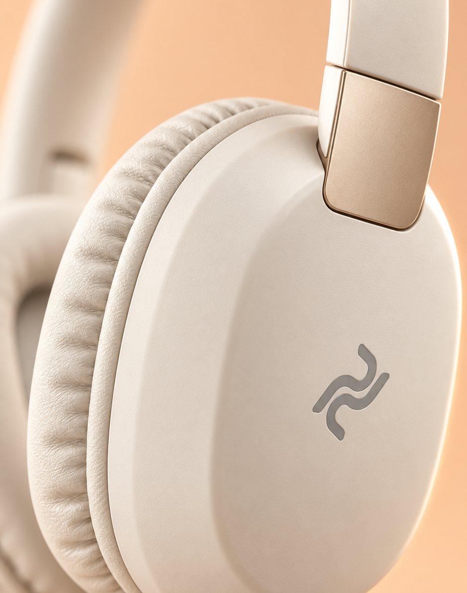 Close-up of the PDBeam ear cup and logo